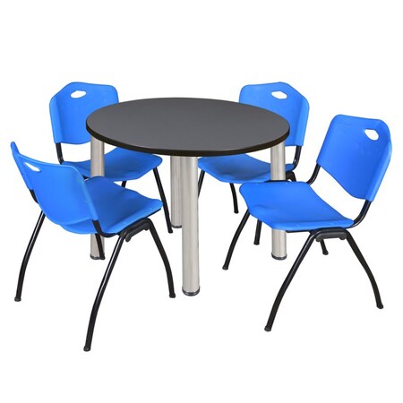 Kee Round Table & Chair Set, Wood, Metal, Plastic Top, Grey MPN:TB42RNDGYBPCM47BE