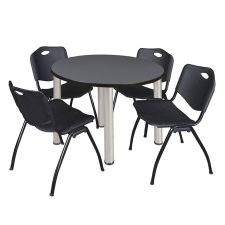Kee Round Table & Chair Set, Wood, Metal, Plastic Top, Grey MPN:TB42RNDGYBPCM47BK