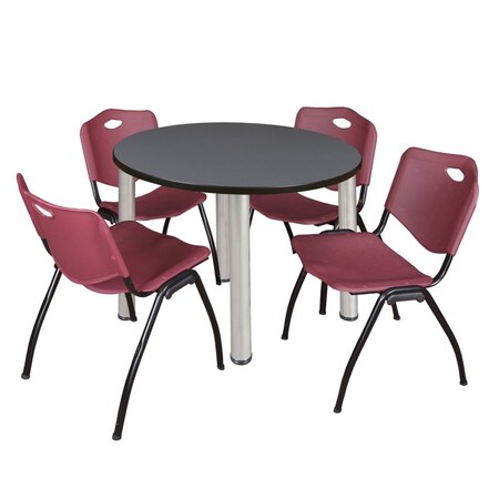 Kee Round Table & Chair Set, Wood, Metal, Plastic Top, Grey MPN:TB42RNDGYBPCM47BY