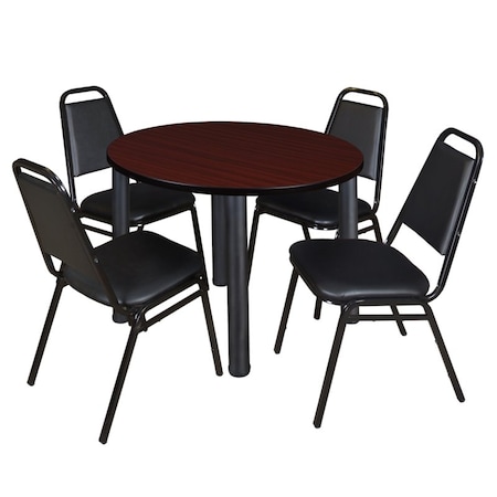 Kee Round Table & Chair Set, Wood, Metal, Vinyl Top, Mahogany MPN:TB42RNDMHBPBK29BK