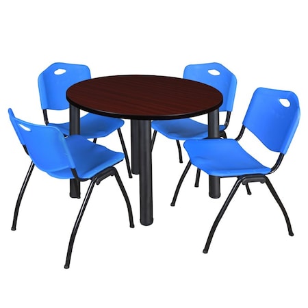 Kee Round Table & Chair Set, Wood, Metal, Plastic Top, Mahogany MPN:TB42RNDMHBPBK47BE