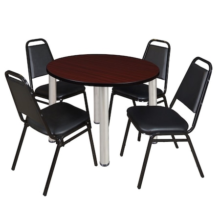 Kee Round Table & Chair Set, Wood, Metal, Vinyl Top, Mahogany MPN:TB42RNDMHBPCM29BK
