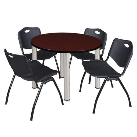 Kee Round Table & Chair Set, Wood, Metal, Plastic Top, Mahogany MPN:TB42RNDMHBPCM47BK