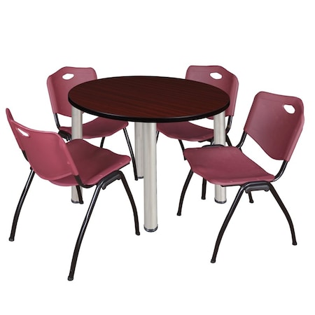 Kee Round Table & Chair Set, Wood, Metal, Plastic Top, Mahogany MPN:TB42RNDMHBPCM47BY