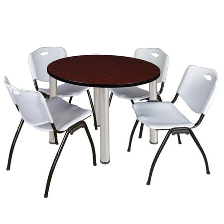 Kee Round Table & Chair Set, Wood, Metal, Plastic Top, Mahogany MPN:TB42RNDMHBPCM47GY