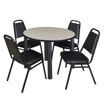 Kee Round Table & Chair Set, Wood, Metal, Vinyl Top, Maple MPN:TB42RNDPLBPBK29BK