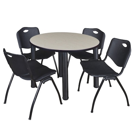 Kee Round Table & Chair Set, Wood, Metal, Plastic Top, Maple MPN:TB42RNDPLBPBK47BK