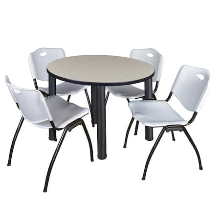 Kee Round Table & Chair Set, Wood, Metal, Plastic Top, Maple MPN:TB42RNDPLBPBK47GY