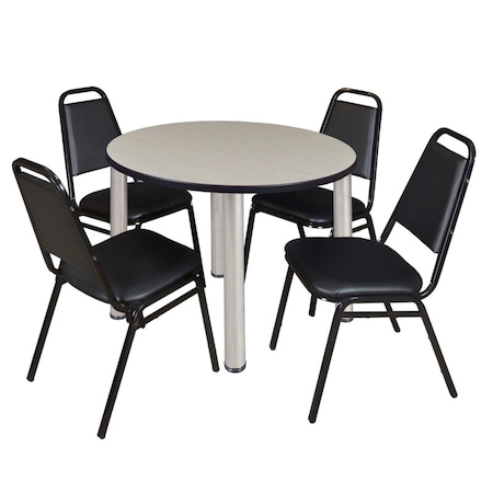 Kee Round Table & Chair Set, Wood, Metal, Vinyl Top, Maple MPN:TB42RNDPLBPCM29BK