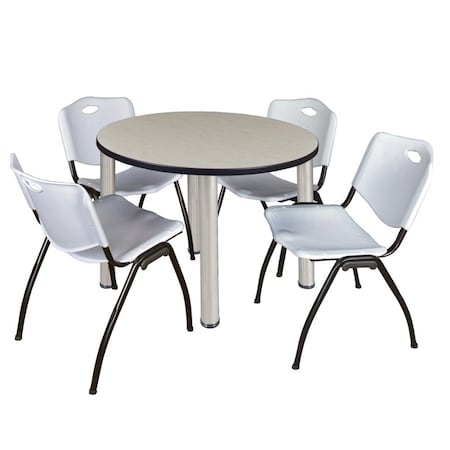 Kee Round Table & Chair Set, Wood, Metal, Plastic Top, Maple MPN:TB42RNDPLBPCM47GY