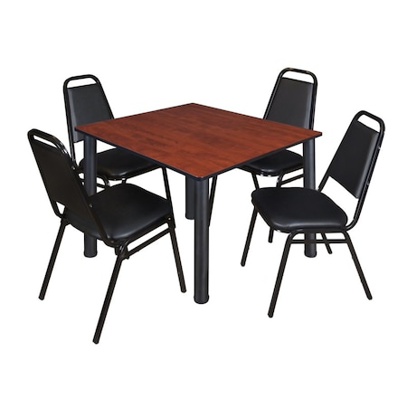 Kee Square Table & Chair Set, Wood, Metal, Vinyl Top, Cherry MPN:TB4848CHBPBK29BK