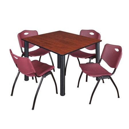 Kee Square Table & Chair Set, Wood, Metal, Plastic Top, Cherry MPN:TB4848CHBPBK47BY
