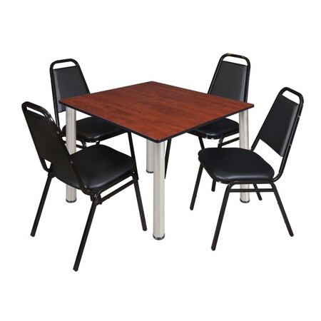 Kee Square Table & Chair Set, Wood, Metal, Vinyl Top, Cherry MPN:TB4848CHBPCM29BK