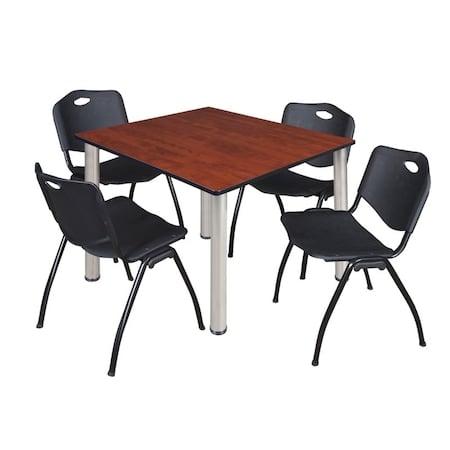 Kee Square Table & Chair Set, Wood, Metal, Plastic Top, Cherry MPN:TB4848CHBPCM47BK