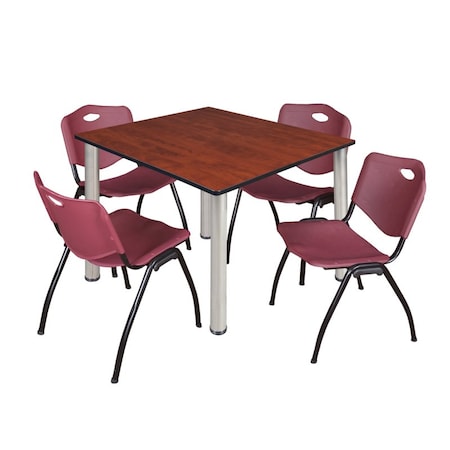 Kee Square Table & Chair Set, Wood, Metal, Plastic Top, Cherry MPN:TB4848CHBPCM47BY