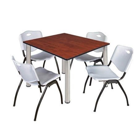 Kee Square Table & Chair Set, Wood, Metal, Plastic Top, Cherry MPN:TB4848CHBPCM47GY