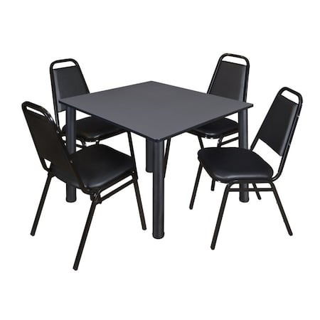 Kee Square Table & Chair Set, Wood, Metal, Vinyl Top, Grey MPN:TB4848GYBPBK29BK