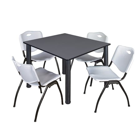 Kee Square Table & Chair Set, Wood, Metal, Plastic Top, Grey MPN:TB4848GYBPBK47GY
