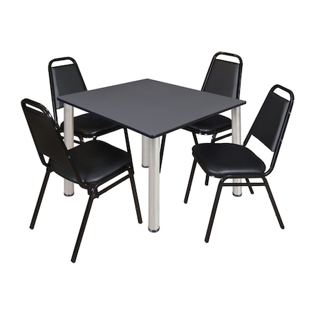 Kee Square Table & Chair Set, Wood, Metal, Vinyl Top, Grey MPN:TB4848GYBPCM29BK