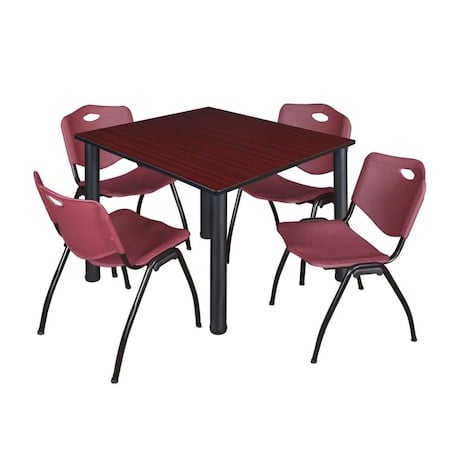 Kee Square Table & Chair Set, Wood, Metal, Plastic Top, Mahogany MPN:TB4848MHBPBK47BY