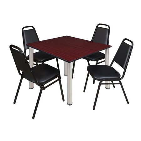 Kee Square Table & Chair Set, Wood, Metal, Vinyl Top, Mahogany MPN:TB4848MHBPCM29BK