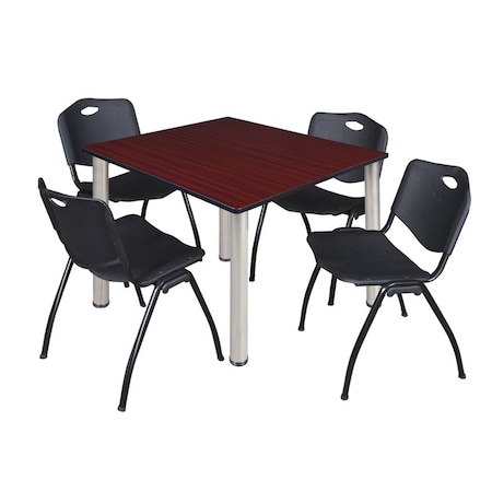 Kee Square Table & Chair Set, Wood, Metal, Plastic Top, Mahogany MPN:TB4848MHBPCM47BK