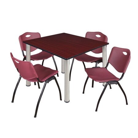 Kee Square Table & Chair Set, Wood, Metal, Plastic Top, Mahogany MPN:TB4848MHBPCM47BY