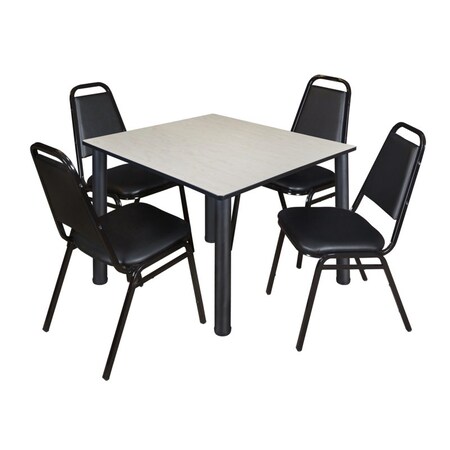 Kee Square Table & Chair Set, Wood, Metal, Vinyl Top, Maple MPN:TB4848PLBPBK29BK