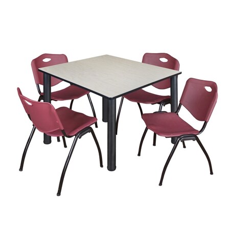 Kee Square Table & Chair Set, Wood, Metal, Plastic Top, Maple MPN:TB4848PLBPBK47BY