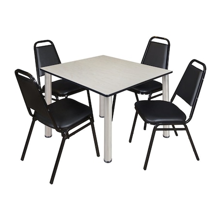 Kee Square Table & Chair Set, Wood, Metal, Vinyl Top, Maple MPN:TB4848PLBPCM29BK