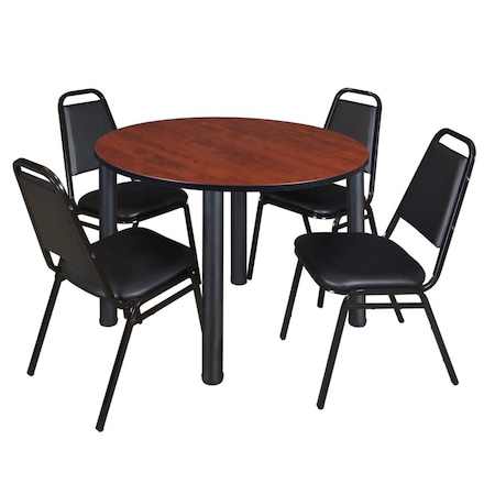 Kee Round Table & Chair Set, Wood, Metal, Vinyl Top, Cherry MPN:TB48RNDCHBPBK29BK