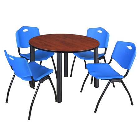 Kee Round Table & Chair Set, Wood, Metal, Plastic Top, Cherry MPN:TB48RNDCHBPBK47BE