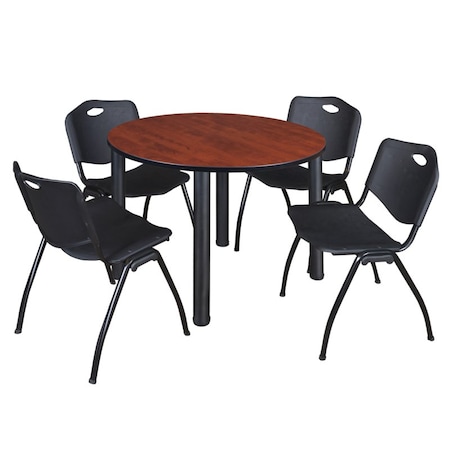 Kee Round Table & Chair Set, Wood, Metal, Plastic Top, Cherry MPN:TB48RNDCHBPBK47BK