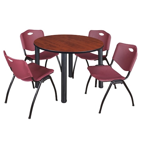 Kee Round Table & Chair Set, Wood, Metal, Plastic Top, Cherry MPN:TB48RNDCHBPBK47BY