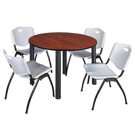 Kee Round Table & Chair Set, Wood, Metal, Plastic Top, Cherry MPN:TB48RNDCHBPBK47GY