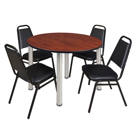 Kee Round Table & Chair Set, Wood, Metal, Vinyl Top, Cherry MPN:TB48RNDCHBPCM29BK