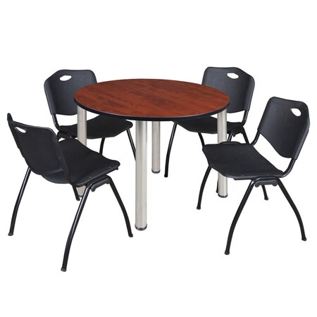 Kee Round Table & Chair Set, Wood, Metal, Plastic Top, Cherry MPN:TB48RNDCHBPCM47BK