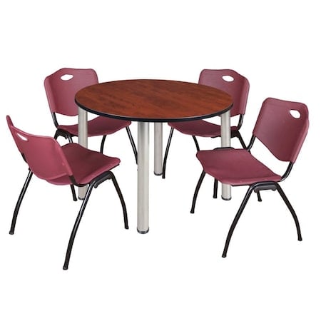 Kee Round Table & Chair Set, Wood, Metal, Plastic Top, Cherry MPN:TB48RNDCHBPCM47BY