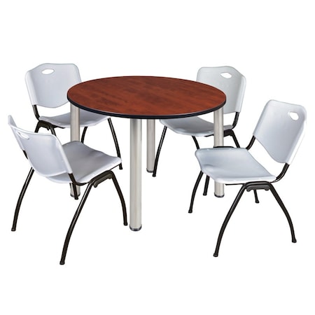 Kee Round Table & Chair Set, Wood, Metal, Plastic Top, Cherry MPN:TB48RNDCHBPCM47GY