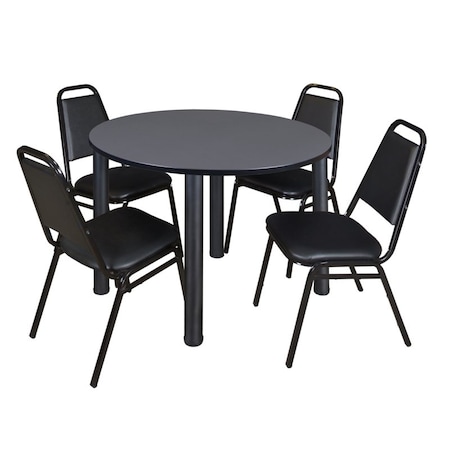 Kee Round Table & Chair Set, Wood, Metal, Vinyl Top, Grey MPN:TB48RNDGYBPBK29BK