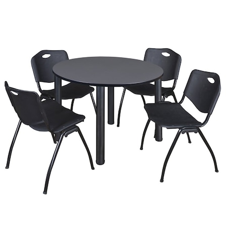Kee Round Table & Chair Set, Wood, Metal, Plastic Top, Grey MPN:TB48RNDGYBPBK47BK