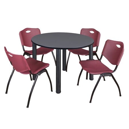 Kee Round Table & Chair Set, Wood, Metal, Plastic Top, Grey MPN:TB48RNDGYBPBK47BY