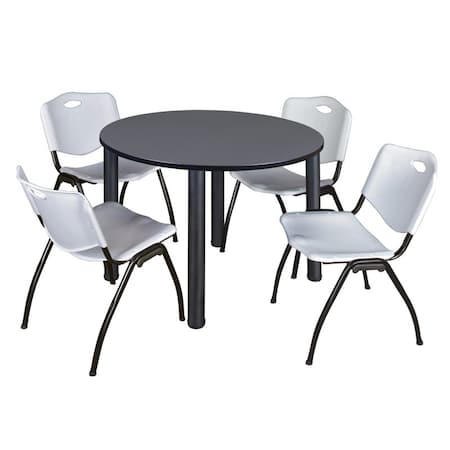 Kee Round Table & Chair Set, Wood, Metal, Plastic Top, Grey MPN:TB48RNDGYBPBK47GY