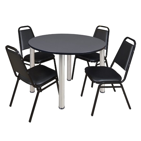 Kee Round Table & Chair Set, Wood, Metal, Vinyl Top, Grey MPN:TB48RNDGYBPCM29BK