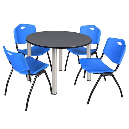 Kee Round Table & Chair Set, Wood, Metal, Plastic Top, Grey MPN:TB48RNDGYBPCM47BE