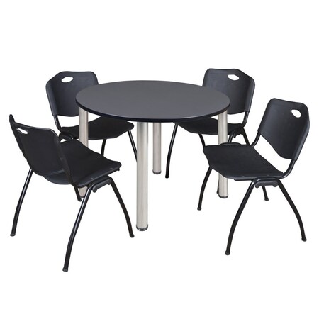 Kee Round Table & Chair Set, Wood, Metal, Plastic Top, Grey MPN:TB48RNDGYBPCM47BK