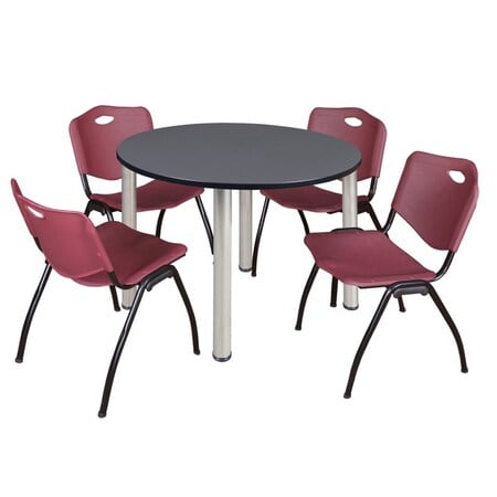 Kee Round Table & Chair Set, Wood, Metal, Plastic Top, Grey MPN:TB48RNDGYBPCM47BY
