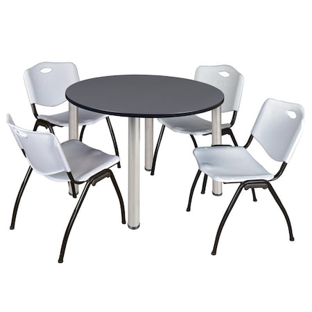 Kee Round Table & Chair Set, Wood, Metal, Plastic Top, Grey MPN:TB48RNDGYBPCM47GY