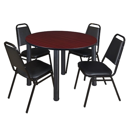 Kee Round Table & Chair Set, Wood, Metal, Vinyl Top, Mahogany MPN:TB48RNDMHBPBK29BK