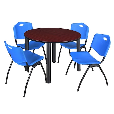 Kee Round Table & Chair Set, Wood, Metal, Plastic Top, Mahogany MPN:TB48RNDMHBPBK47BE